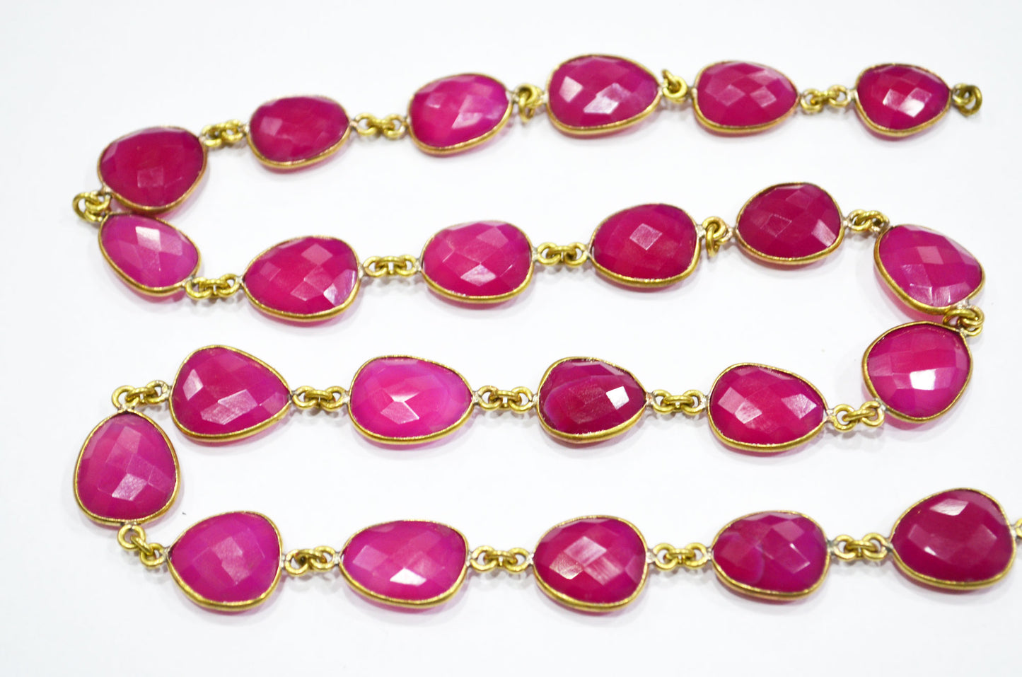 Ruby Color Chalcedony Faceted Slice Shape Connector Chain , 13 - 18 mm , RB-5993