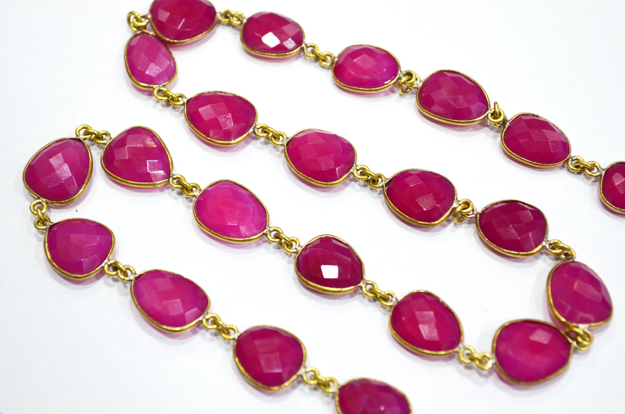 Ruby Color Chalcedony Faceted Slice Shape Connector Chain , 13 - 18 mm , RB-5993