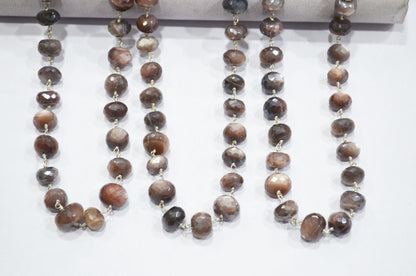 Mystic Chocolate Moonstone Faceted Rondelle Shape Rosary Beaded Chain , 9.50 - 10 mm , RB-5994