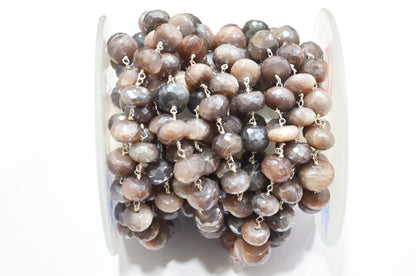 Mystic Chocolate Moonstone Faceted Rondelle Shape Rosary Beaded Chain , 9.50 - 10 mm , RB-5994