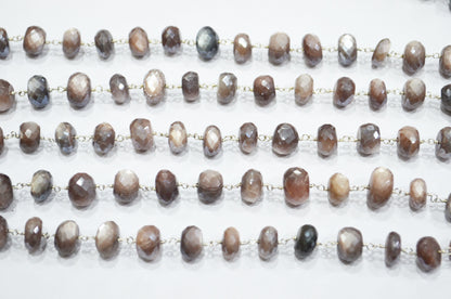 Mystic Chocolate Moonstone Faceted Rondelle Shape Rosary Beaded Chain , 9.50 - 10 mm , RB-5994