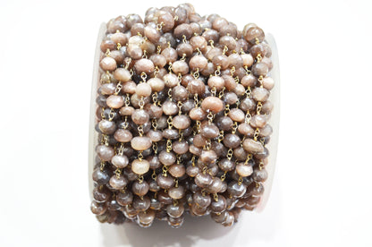 Mystic Chocolate Moonstone Faceted Rondelle Shape Rosary Beaded Chain , 8 - 9.50 mm , RB-5995