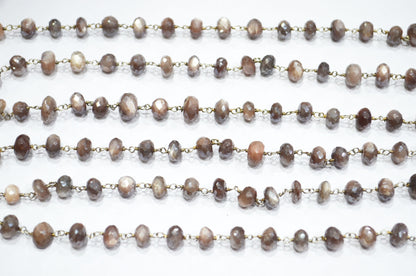 Mystic Chocolate Moonstone Faceted Rondelle Shape Rosary Beaded Chain , 8 - 9.50 mm , RB-5995
