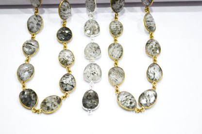 Natural Black Berry Dot Rutile Faceted Slice Shape Connector Chain , 12 - 18 mm , RB-5997