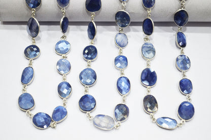 Sapphire Color Moonstone Faceted Slice Shape Connector Chain , 14 - 22 mm , RB-5998