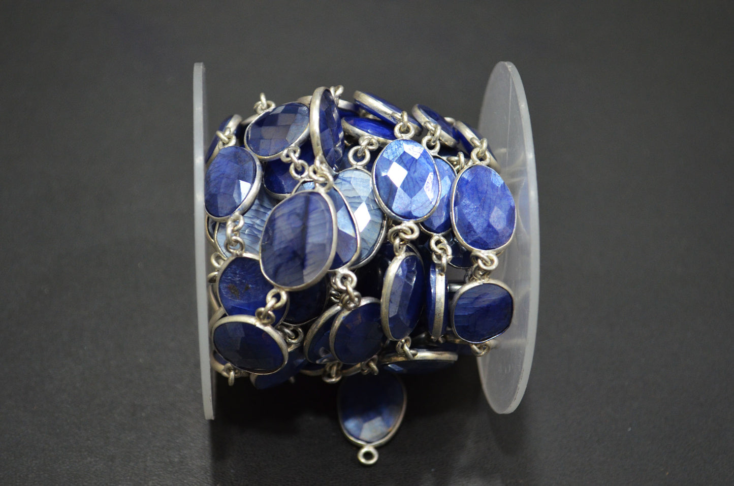 Sapphire Color Moonstone Faceted Slice Shape Connector Chain , 14 - 22 mm , RB-5998