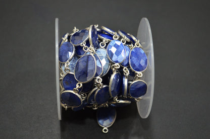 Sapphire Color Moonstone Faceted Slice Shape Connector Chain , 14 - 22 mm , RB-5998
