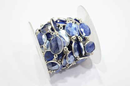 Sapphire Color Moonstone Faceted Slice Shape Connector Chain , 14 - 22 mm , RB-5998