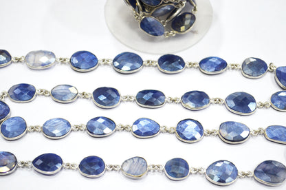 Sapphire Color Moonstone Faceted Slice Shape Connector Chain , 14 - 22 mm , RB-5998