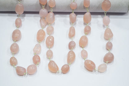 Rose Chalcedony Smooth Nuggets Rosary Beaded Chain , 10 - 16 mm , RB-6003