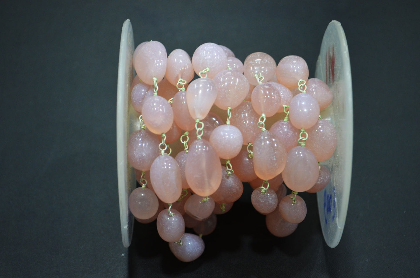 Rose Chalcedony Smooth Nuggets Rosary Beaded Chain , 10 - 16 mm , RB-6003