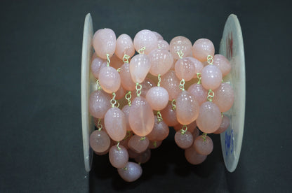 Rose Chalcedony Smooth Nuggets Rosary Beaded Chain , 10 - 16 mm , RB-6003