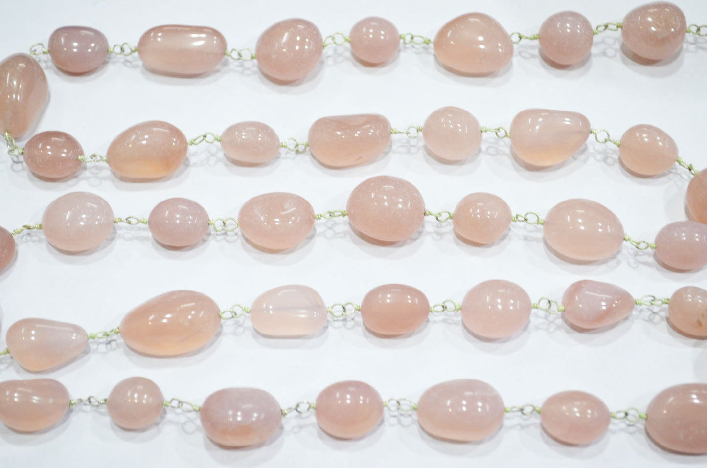 Rose Chalcedony Smooth Nuggets Rosary Beaded Chain , 10 - 16 mm , RB-6003