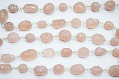 Rose Chalcedony Smooth Nuggets Rosary Beaded Chain , 10 - 16 mm , RB-6003