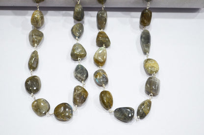 Natural Raw Organic Labradorite Smooth Rosary Beaded Chain , 8 - 14 mm , RB-6005