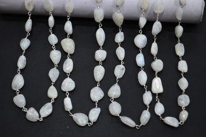 Rainbow Moonstone Smooth Rosary Beaded Chain , 8 - 14 mm , RB-6006