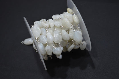 Rainbow Moonstone Smooth Rosary Beaded Chain , 8 - 14 mm , RB-6006