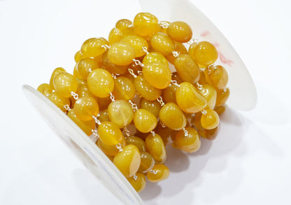 Yellow Chalcedony Smooth Nuggets Rosary Beaded Chain , 10 - 16 mm , RB-6007