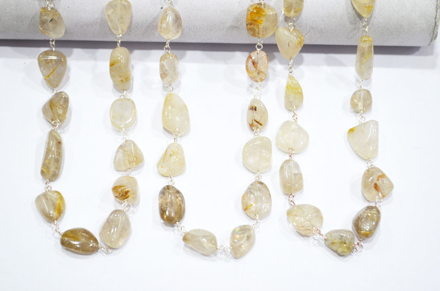 Golden Rutile Smooth Rosary Beaded Chain , 8 - 14 mm , RB-6008