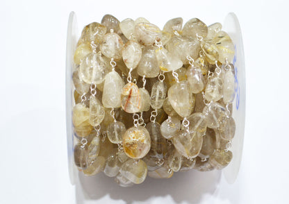 Golden Rutile Smooth Rosary Beaded Chain , 8 - 14 mm , RB-6008