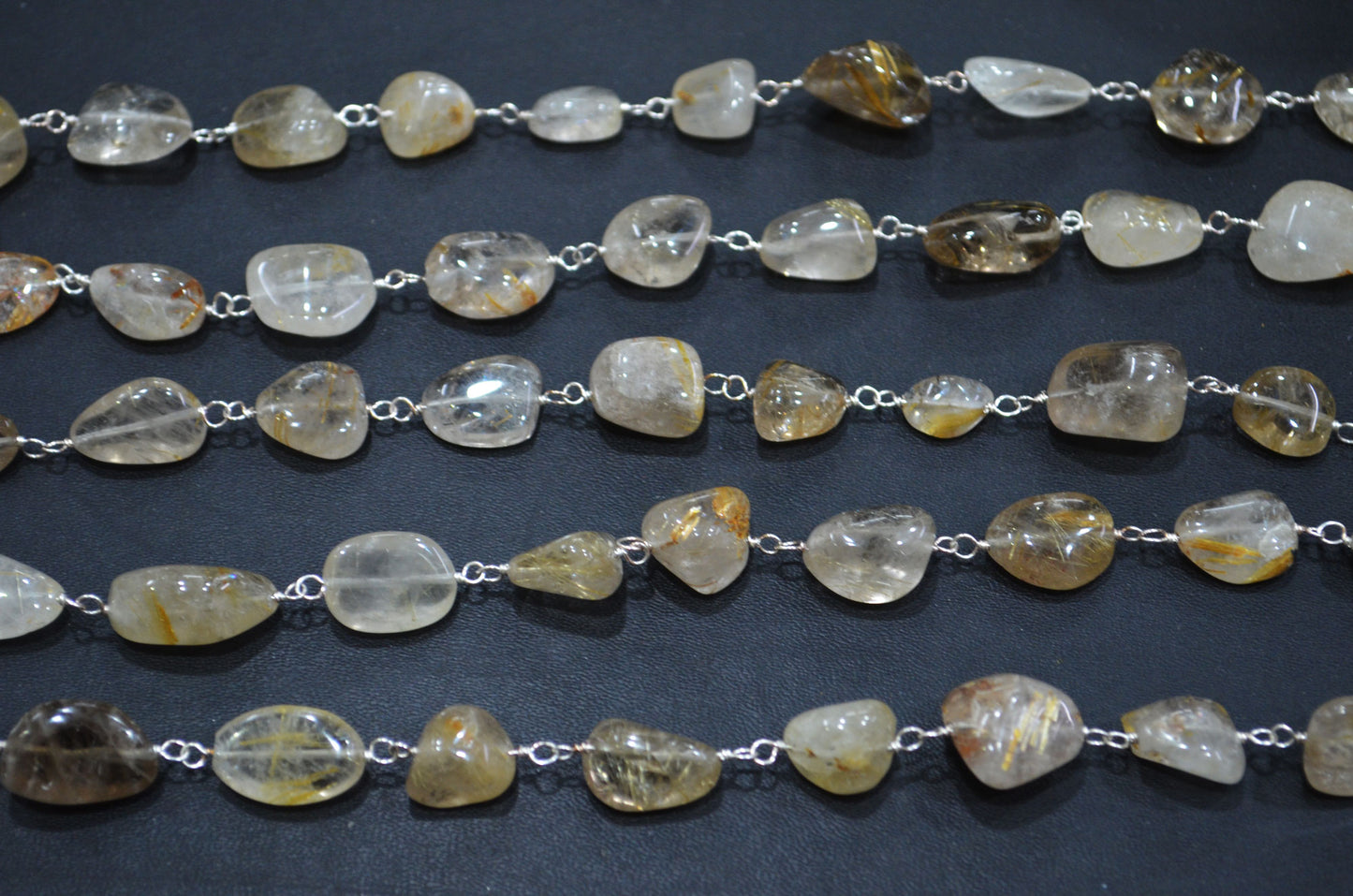 Golden Rutile Smooth Rosary Beaded Chain , 8 - 14 mm , RB-6008