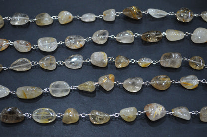 Golden Rutile Smooth Rosary Beaded Chain , 8 - 14 mm , RB-6008