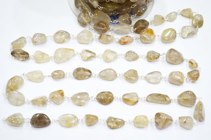 Golden Rutile Smooth Rosary Beaded Chain , 8 - 14 mm , RB-6008