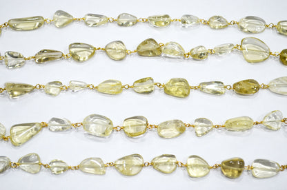 Lemon Quartz Smooth Rosary Beaded Chain , 6 - 11 mm , RB-6009