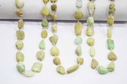Raw Organic Chrysoprase Smooth Rosary Beaded Chain , 8 - 15 mm , RB-6010