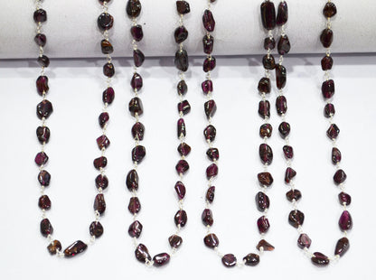 Natural Raw Organic Rhodolite Garnet Smooth Rosary Beaded Chain , 4 - 7 mm , RB-6011