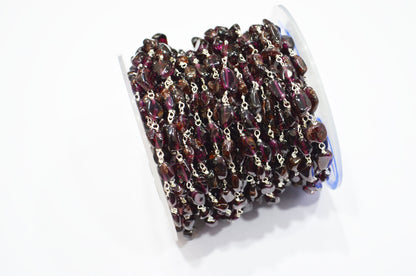 Natural Raw Organic Rhodolite Garnet Smooth Rosary Beaded Chain , 4 - 7 mm , RB-6011
