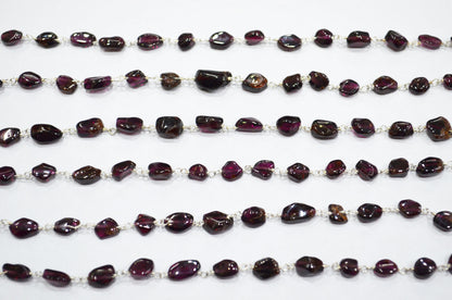 Natural Raw Organic Rhodolite Garnet Smooth Rosary Beaded Chain , 4 - 7 mm , RB-6011