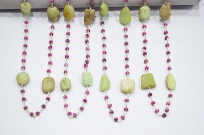 Rhodochrosite Jade Faceted Rondelle Shape Rosary Beaded Chain , Chrysoprase Smooth Nuggets Wire Wrapped Chain , 4 mm ,RB-6014