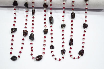 Ruby Jade Faceted Rondelle Shape Rosary Beaded Chain , Garnet Smooth Nuggets Wire Wrapped Chain , 4 mm , RB-6015