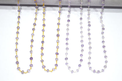 Pink Amethyst Faceted Rondelle Shape Rosary Beaded Chain , 4 - 4.50 mm , RB-6021
