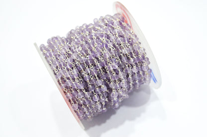 Pink Amethyst Faceted Rondelle Shape Rosary Beaded Chain , 4 - 4.50 mm , RB-6021