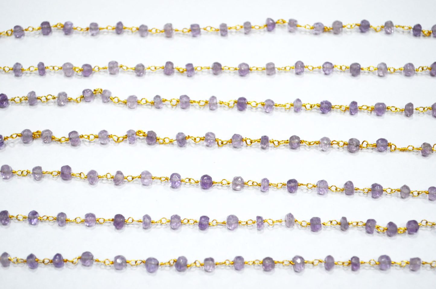 Pink Amethyst Faceted Rondelle Shape Rosary Beaded Chain , 4 - 4.50 mm , RB-6021