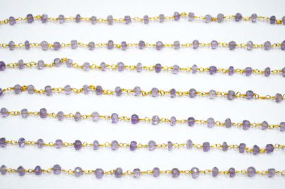 Pink Amethyst Faceted Rondelle Shape Rosary Beaded Chain , 4 - 4.50 mm , RB-6021