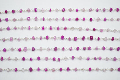 Pink Sapphire Colored Moonstone Faceted Rondelle Shape Chain , 3.50 - 4 mm , RB-6022