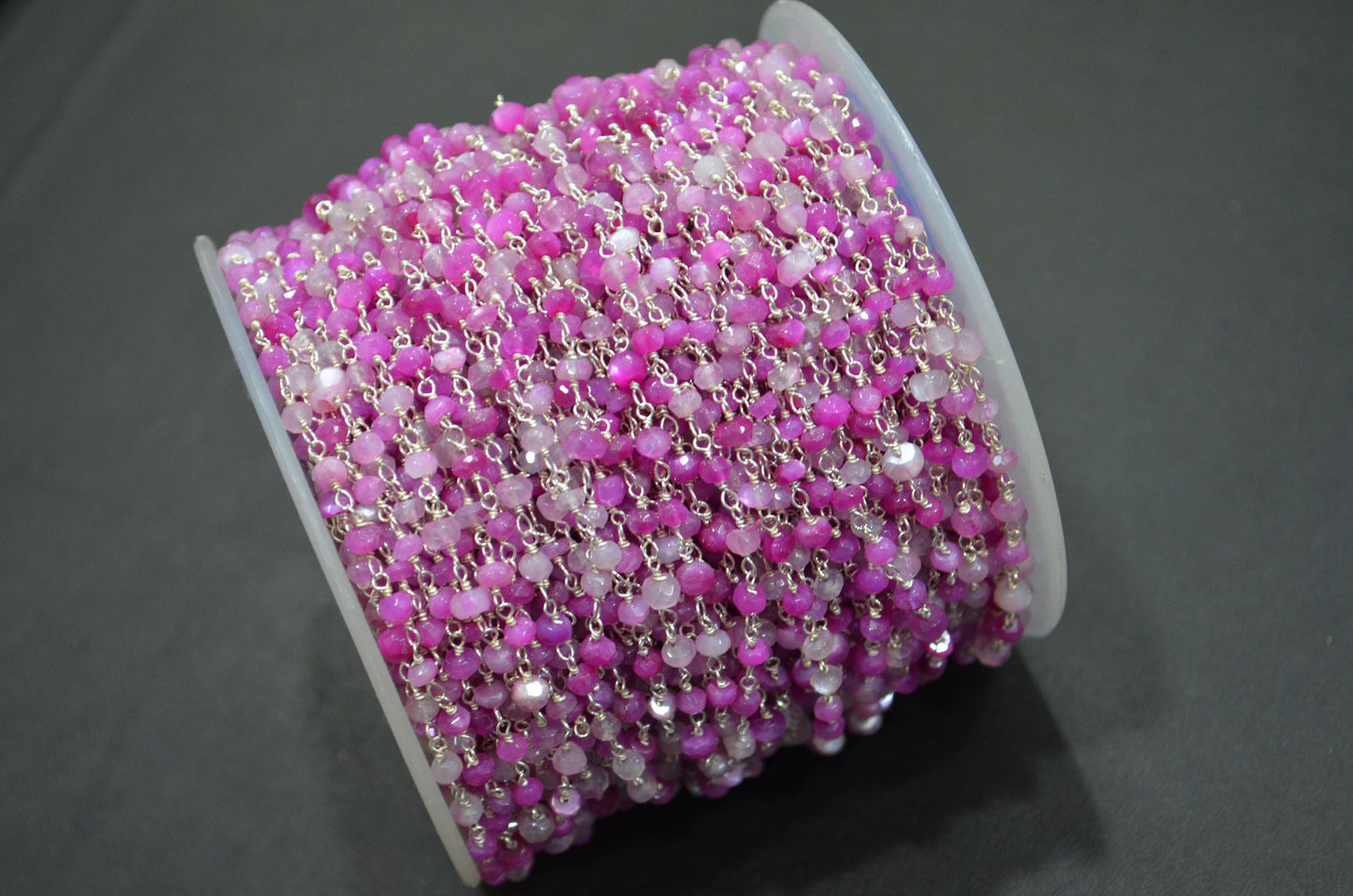 Pink Sapphire Colored Moonstone Faceted Rondelle Shape Chain , 3.50 - 4 mm , RB-6022