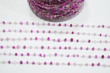 Pink Sapphire Colored Moonstone Faceted Rondelle Shape Chain , 3.50 - 4 mm , RB-6022