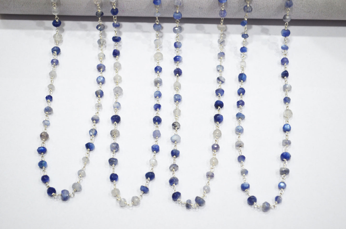 Blue Sapphire Colored Moonstone Faceted Rondelle Shape Chain , 4 - 4.50 mm , RB-6023