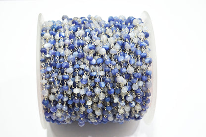 Blue Sapphire Colored Moonstone Faceted Rondelle Shape Chain , 4 - 4.50 mm , RB-6023
