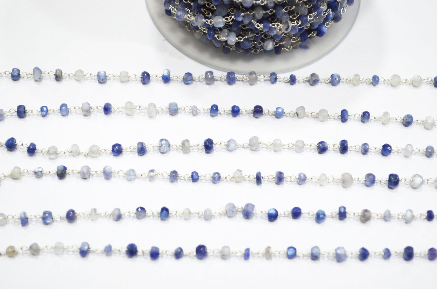 Blue Sapphire Colored Moonstone Faceted Rondelle Shape Chain , 4 - 4.50 mm , RB-6023