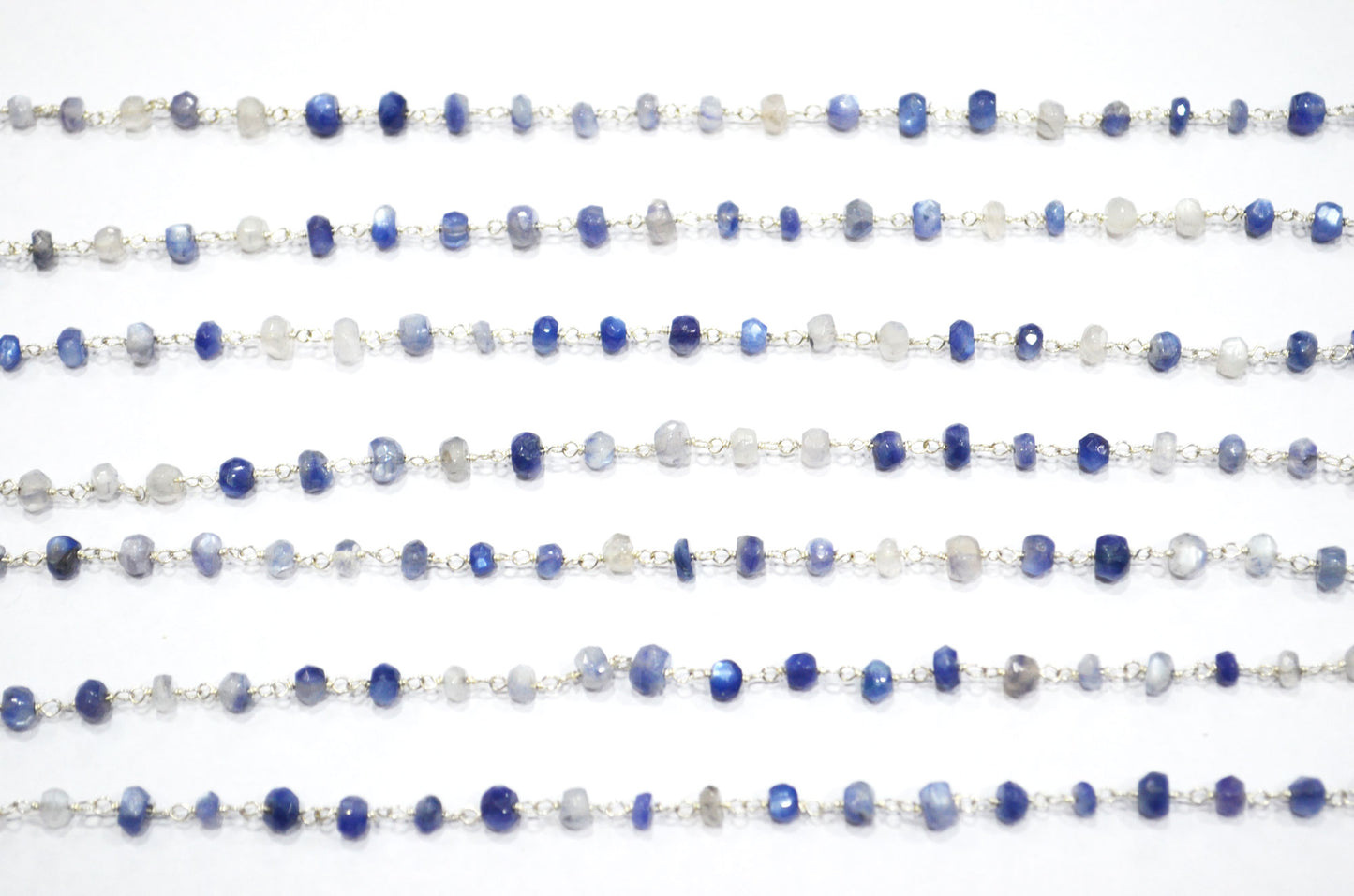 Blue Sapphire Colored Moonstone Faceted Rondelle Shape Chain , 4 - 4.50 mm , RB-6023