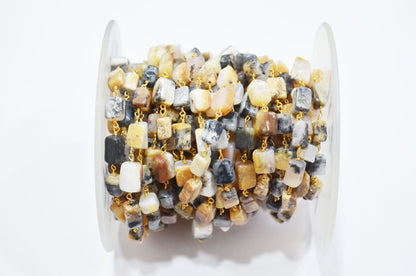 Dendrite Opal Smooth Square Shape Rosary Beaded Chain , 5 - 11 mm , RB-6024