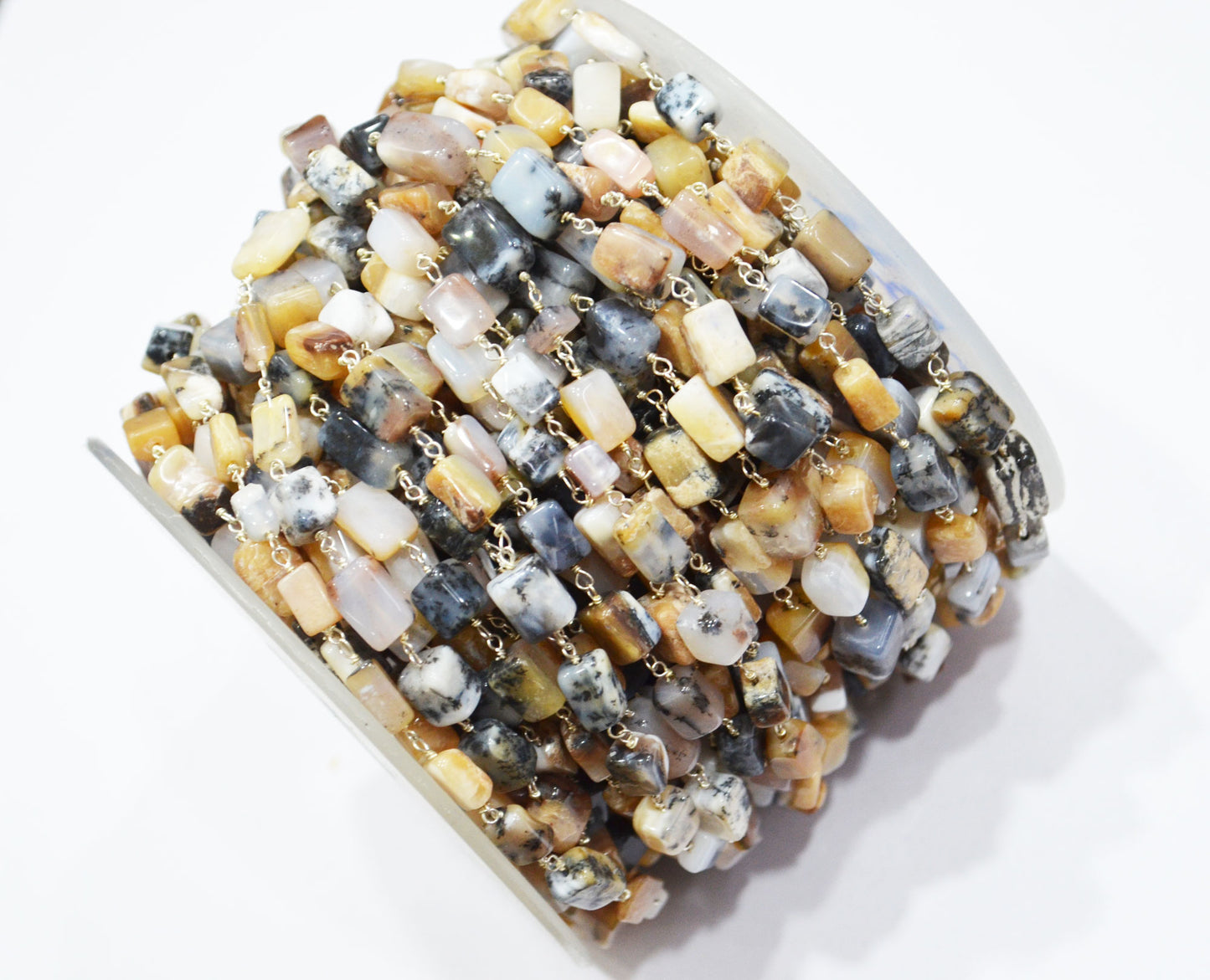 Dendrite Opal Smooth Square Shape Rosary Beaded Chain , 5 - 11 mm , RB-6024