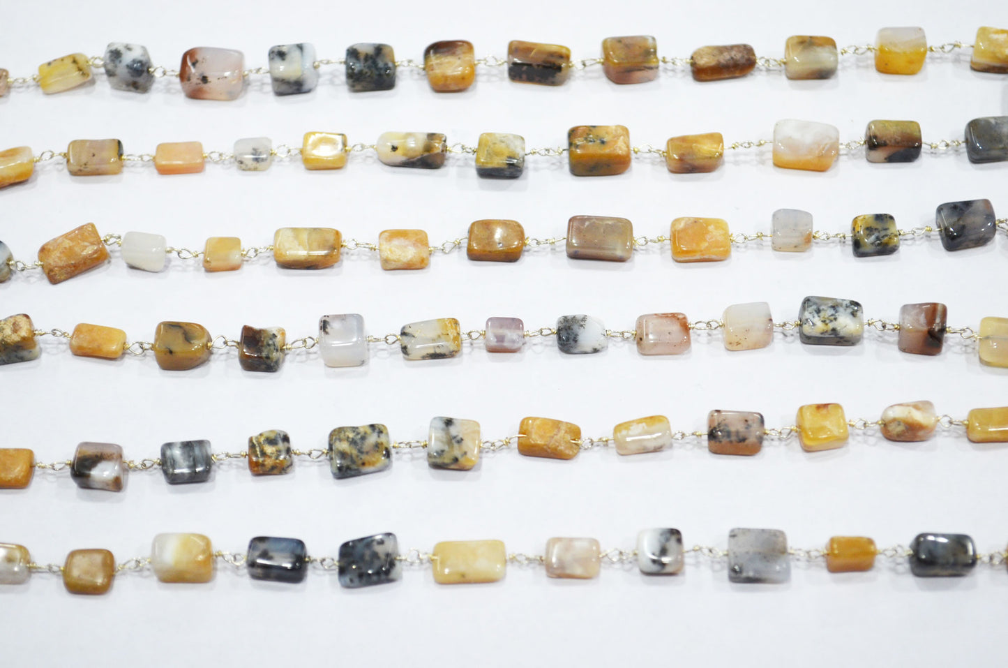 Dendrite Opal Smooth Square Shape Rosary Beaded Chain , 5 - 11 mm , RB-6024