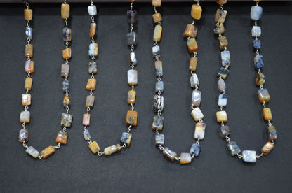 Dendrite Opal Smooth Square Shape Rosary Beaded Chain , 5 - 11 mm , RB-6024