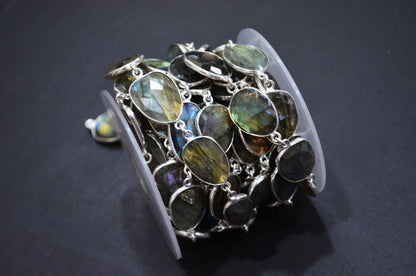 Labradorite Faceted Free Form Shape Connector Chain , 20 - 24 mm , RB-6027